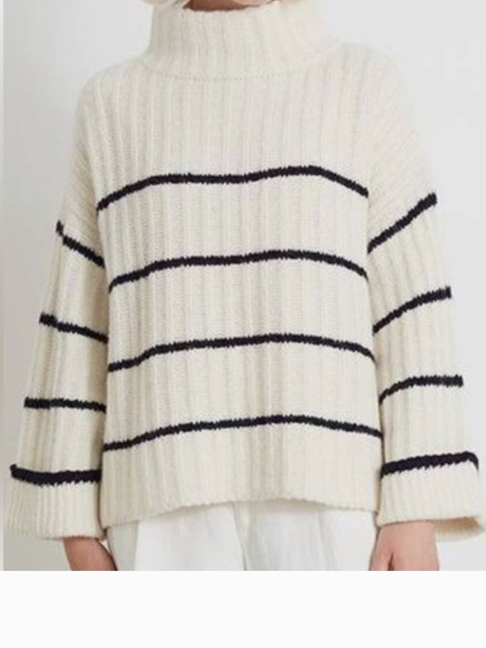 ELEVEN SIX Talia Sweater Poncho Alpaca Wool Ivory Black Stripe Turtleneck One SZ